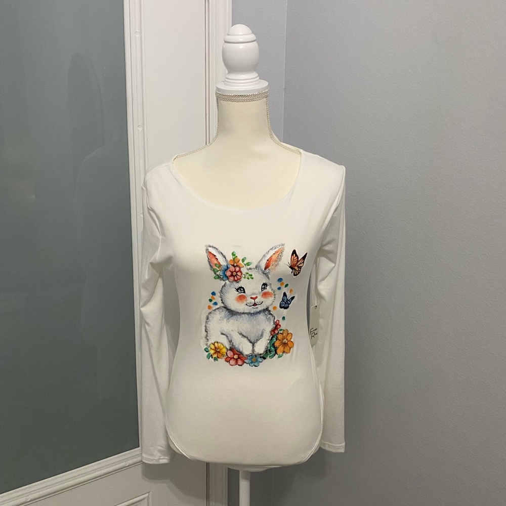 White Shirt with Bunny hand painted